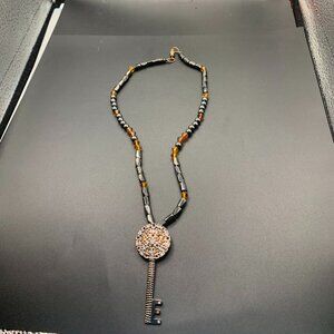 Key Pendant Beaded 12" Necklace Look